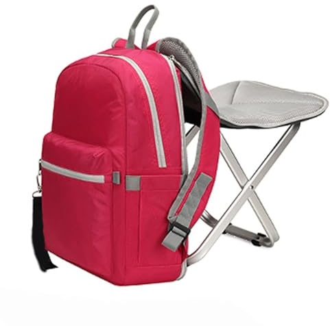 PIKETU Rucksack mit Klappstuhl, Rucksack-Hocker-Kombination, leichte Rucksack-Hocker-Kombination, für Outdoor-Camping, Angeln, Wandern, Picknick, Grillen,Rot,32CM*12CM*40CM