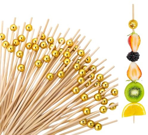 JOYSKY 200 Pcs Disco Ball Cocktail Picks Party Decor with Gold Bamboo Toothpicks Stirrers Skewers Sticks for Appetizers Cupcakes Party Supplies for Christmas, Wedding, and Birthday Decoration