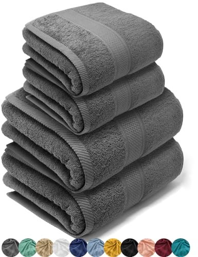 LEBENGOOD Toallas baño Grandes, Algodón Premium, 550gsm, 2 Toallas Lavabo, 2 Toallas Ducha. Juego de Toallas, Toallas de Manos. Juego de Toallas de baño Completo.(2 50X90 2 70X130 Acero)