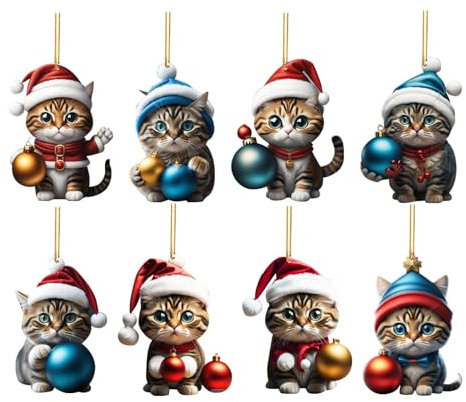 Weihnachtsbaum Katzen Anhänger 2D Acryl Weihnachtskatze Hängende Deko Lustiger Weihnachten Katzen Ornament Spaß Weihnachtsanhänger Deko Christbaumschmuck Weihnachtsschmuck Geschenk (K-0#, OneSize)