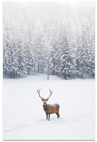 Rentier-Weihnachtsdeko, Hirsch, Leinwand, Wandkunst, Elchbilder, verschneiter Winterwald, Kunstwerk, Naturdruck, Tierposter, Weihnachtsdeko, Bauernhaus, Zuhause, Wohnzimmer, 30,5 x 45,7 cm, ungerahmt