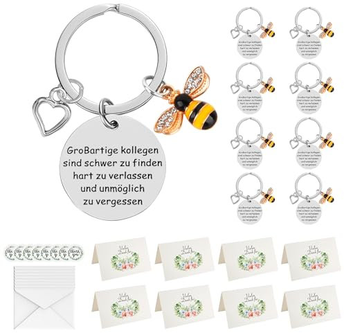 LgowithU 8 Sets Schlüsselanhänger für Kollegin Abschiedsgeschenk, Abschiedsgeschenk Kollegen Set, Dem Segen der Freundschaft, Glücksbringer Mit Grußkarte und Umschlag