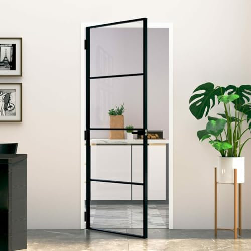 ZEYUAN Innentür Schwarz 83x201,5 cm Hartglas & Aluminium Schlank, Zimmertür, Eingangstür, Innentüren, Wohnungstür, Nebeneingangstür, Terrassentür, Außentüren - Montagezubehör inbegriffen