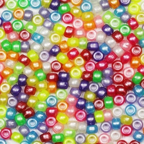 VOOMOLOVE 1000 Pcs Pearl Colors Pony Beads - Bracelet, Hair Braids, Crafts, Plastic Beads - 6x9mm