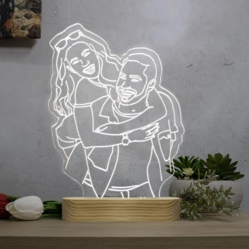 DEREGALOOS Lámpara Led 3D Personalizada con tu Foto. Regalos Personalizados Para San Valentín, Día del Padre, Día de la Madre, Aniversario. Placa de Metacrilato con Luz. (15,5 cm ancho)