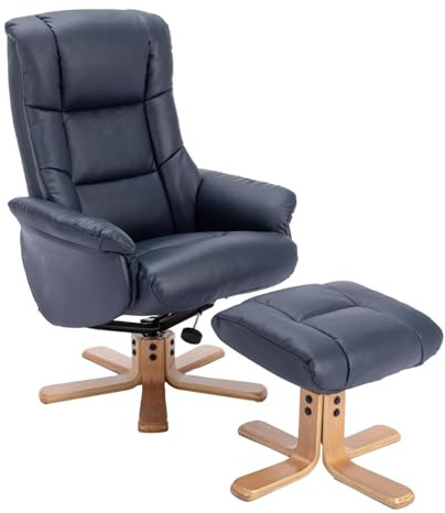 Morris Living The Cairo - Swivel Recliner Chair & Matching Footstool in Navy Blue Faux Leather