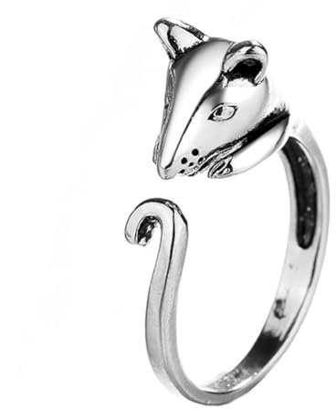 HIJONES Frauen Chinesisches Tierkreiszeichen Ring aus rostfreier Stahl Vintage Patronus Offene Ringe Verstellbar Ratte