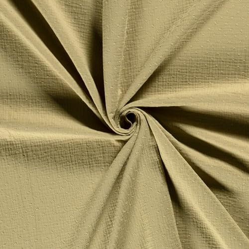 Musselin-Stoff gepunktet Zuschnitt ab 50x130cm uni Oeko-Tex Double Gauze Windeltuch Mulltuch, Farbe:026 - khaki