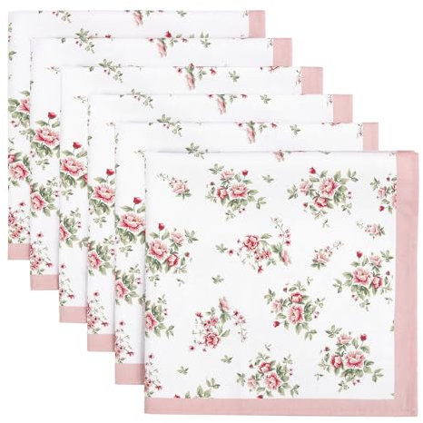 Arquiel Serviettes de Fleurs Roses Table Lot de 6, Serviettes en Tissu 100% Coton Doux et Confortable Réutilisables Serviettes pour Le Dîner en Famille Mariage Cocktail Cuisine(45cm×45cm)