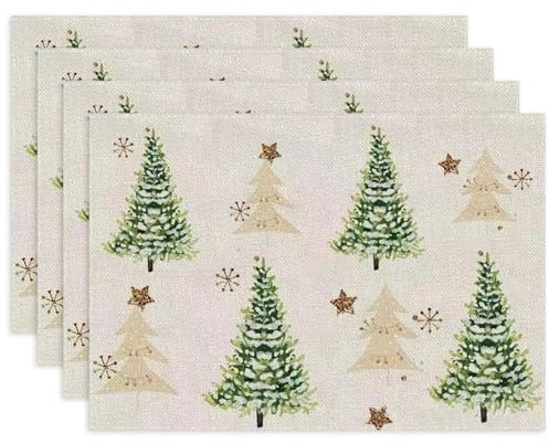 Bseical 4er Set Platzsets Weihnachten, 30x45cm Weihnachtsplatzsets, Tischsets Weihnachten Abwaschbar, Leinen Weihnachts Platzsets FüR KüChe Party Deko (G)