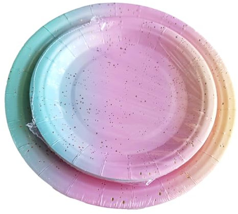 40 platos de fiesta de color rosa degradado, platos metálicos desechables de 7 y 9 pulgadas para cumpleaños, bodas y Navidad