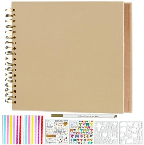 Miaikoe DIY Scrapbook Album 25.5x25.5 cm Hardcover Kraft Blank Paper Scrap Book with 40 Sheets Memory Book for Family Wedding Photography Anniversary (Brown)