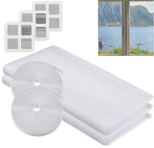 Mosquito Netting,2 Pack DIY Self-Adhesive Insect Mesh Curtain Fly Bug Bee Protector Screen with 2 Rolls Hook Sticky Tape,Fitted to Multiple Windows (150 * 200cm)