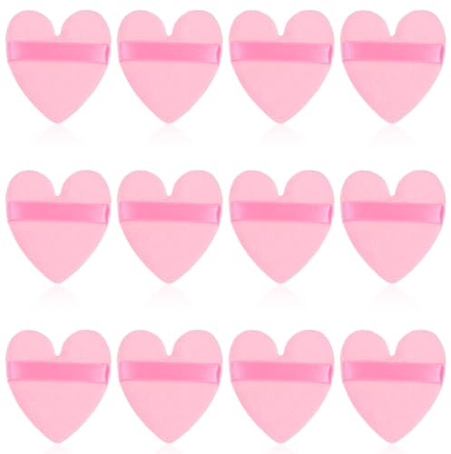 TIESOME Lot de 12 houppettes à poudre en forme de cœur pour le maquillage du visage, coussin d'air réutilisable avec sangle pour fond de teint des yeux, application de blush, front et joues, sèches et