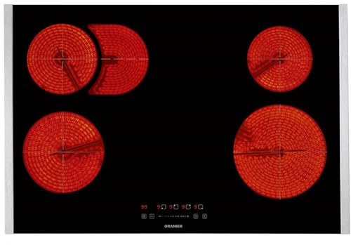 Oranier großes Glaskeramik-Kochfeld 80 cm autark mit Bräterzone & Slider Bedienung - ohne Induktion - inkl. Kochfeld-Seitenleisten aus Edelstahl