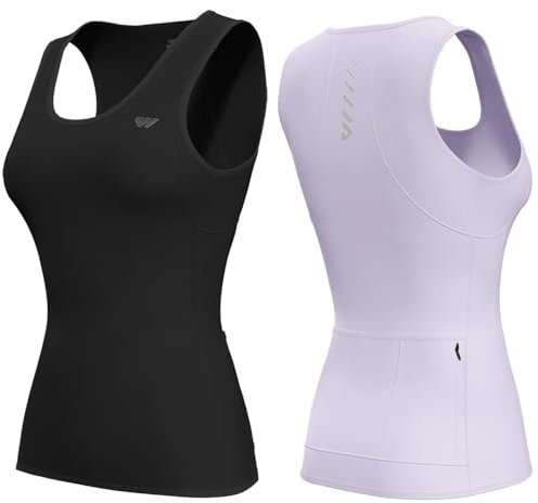 Fahrradtrikot Damen äRmellos,Radtrikot Atmungsaktiv Rennrad Trikot Fahrradshirt Mountainbike Frauen Sport Shirts FüR Damen Tank Top Taschen Schwarz-Lila XL