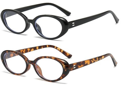 LJCZKA 2 Paar Ovale Blaulichtfilter Brille Damen Katzenauge Computerbrille Ohne Stärke Kleine Anti-Müdigkeit für PC, TV und Handy