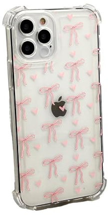 OLIVIA'S PHONES Cases For iPhone 14 Pro Max (6.7) Clear Baby Pink Bows Love Hearts Pattern Gel Tough Protective Smartphone Case Cover