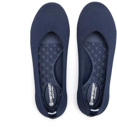 Frank Mully Damen-Ballerinas, breite Ballerinas, Slip-on-Strickschuhe, Bequeme, runde Zehenpartie für Damen, Dunkelblau, 39.5 EU