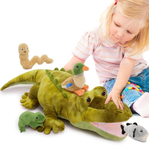 MorisMos 5 stücke Alligator Kuscheltier XXL Set, 65cm lang riesen Krokodil Kuscheltier mit Babys im Bauch, weiß Alligator Plüschtier Stofftier Geburtstag Geschenk für Kinder Baby