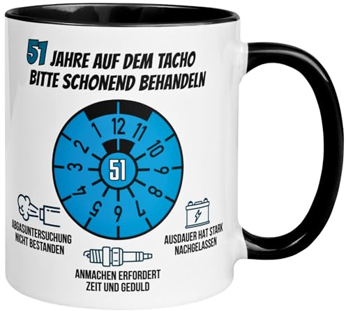 51 Geburtstag Mann Geschenk | 51 Jahre auf dem Tacho – Schonend behandeln | Geschenk Männer 51. Geburtstag | Geburtstagsgeschenk 51ter Geburtstag | Lustige Geburtstagstasse mit Spruch zum 51ten