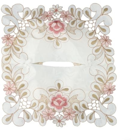 Rechteckige Stoff Tissue-Tasche für Badezimmer, Charmanter Vintage Spitze Gewebehalter Dekorative Wohnzimmer Kommode Büro (Rosa)