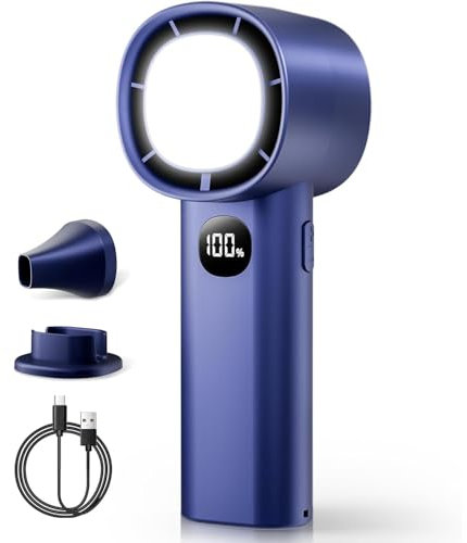 Portable Mini Handheld Fan with LED Display and Flashlight, 100 Speeds Adjustable, 5000 mAh USB Powered Personal Fan with Base for Travel, Outdoor, Home, Office, Camping, Lightweight (blue)