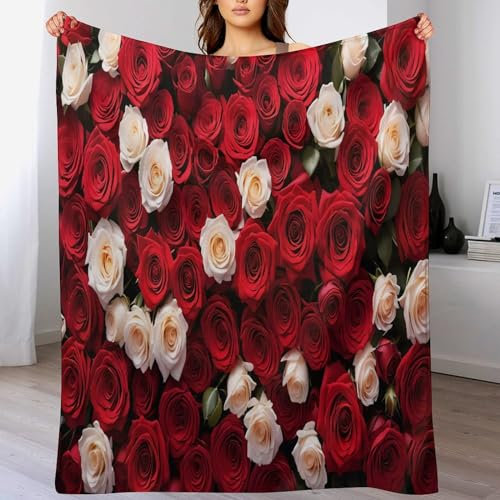Decke Flannel Kuscheldecken Rosenmuster Couchdecke, Warme Weiche Vier Jahreszeiten Decken, Schlafdecke Tagesdecke 150×200cm