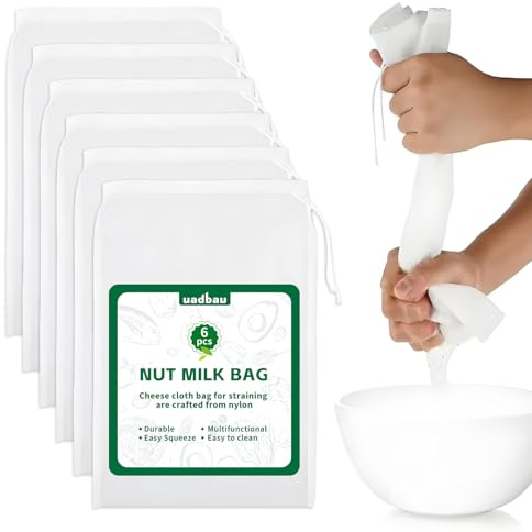 uadbau 6 Pcs Nut Milk Bag 12 x 8 Inch Yogurt Strainer 200 Mesh Cheese Cloth Bag for Straining Reusable Fine Mesh Strainer for Filtering Yogurt Juice Coffee Tofu Tea Cheese