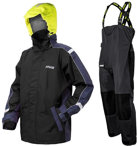 Navis Marine Segeljacke Herren Wasserdicht – Offshore Segelbekleidung mit verstellbarer Latzhose, atmungsaktives Ölzeug für Küsten- und Hochseesegeln, Sailor NS-147(Black,XL)
