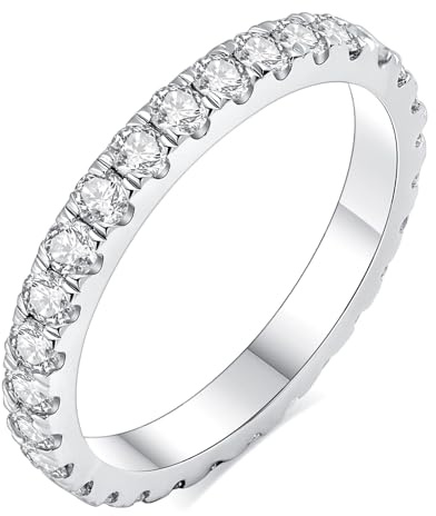 Mejewri Moissanite Wedding Ring for Women, 1.5MM/2.0MM Full Eternity Band | 925 Sterling Silver Ring with White Gold Plated, Fake Diamond Moissanite Ring for Travel Size H-V