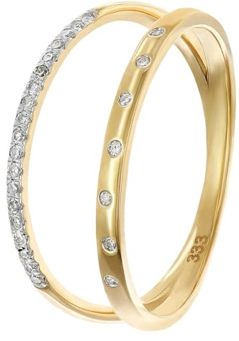 GLIZZ Damenring Mit Diamanten Gold 333/8K elegantes Schmuckstück für Frauen, zauberhaftes Accessoire GL8666-52 Ringgröße 52/16,6
