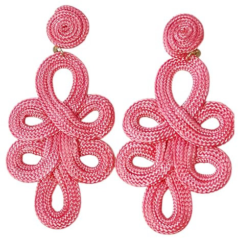 MAJALE Pendientes grandes rosa punch para ceremonia – boda rústica, graduación, dama de honor o fiesta – estilo bohemio elegante – diseño artesanal (Rosa Punch)