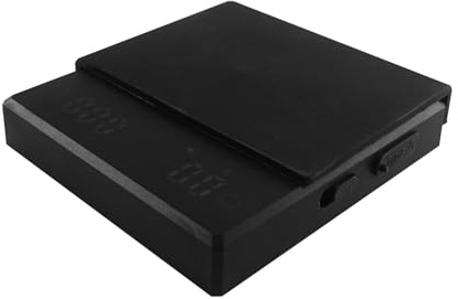 QUMOX Báscula de Café Digital Negra con Temporizador | Tamaño ultra-mini (9x9,5 cm) Adecuado para colocar bajo máquinas de espresso sin ocupar espacio.