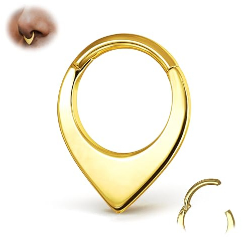 BodyBonita 316L Edelstahl 16G Tropfenform Septum Piercing für Frauen | 1 Stück Nahtloses Scharnier Septum Piercing, 14K Gold Plated, Silber, Rose Gold, Schwarz, Innen 8/10mm