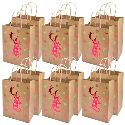 Qaixwuyi 15 Stück Weihnachten Papier Geschenk Taschen Elch Weihnachten Papiertaschen mit Griffen Xmas Geschenk Taschen Weihnachtsgeschenktüten für Neujahr Dekorationen Partyzubehör