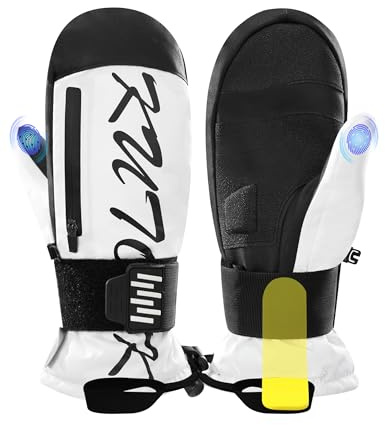 KUTOOK Skihandschuhe mit Protektor Wasserdicht Snowboard Handschuhe Winter Warm Winddicht Touchscreen mit Tasche Handgelenkschutz Fäustlinge Herren Damen für Ski Snowboarden Outdoor