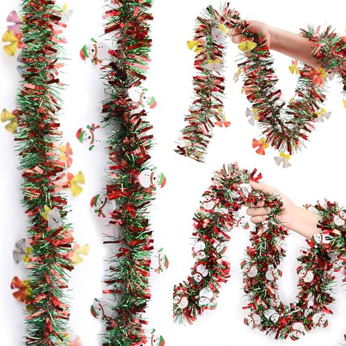 WANDIC Ghirlanda di Natale, pupazzo di neve e campana, decorazione per interni, albero di Natale, scale, ringhiera, capodanno, vacanze, casa, 4 pezzi