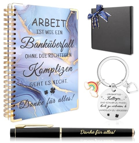 Abschiedsgeschenk Kollegen, Danke Geschenk Für Kollegen Mit A5 Notizbuch, Danke Schlüsselanhänger, Stift, Geschenkbox, Beste Kollegen Geschenke, Geschenk Kollegen Ruhestand Geburtstag Abschied (Blau)