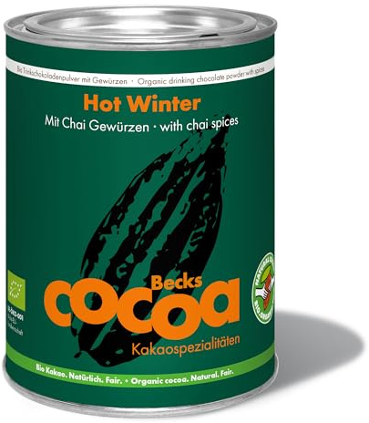 Becks cocoa™ Hot Winter – Bio Trinkschokolade mit Chai- und Wintergewürzen, veganes Kakaopulver, aromatischer nicht alkalisierter Kakao, ideal für Heiße Schokolade – 250 g
