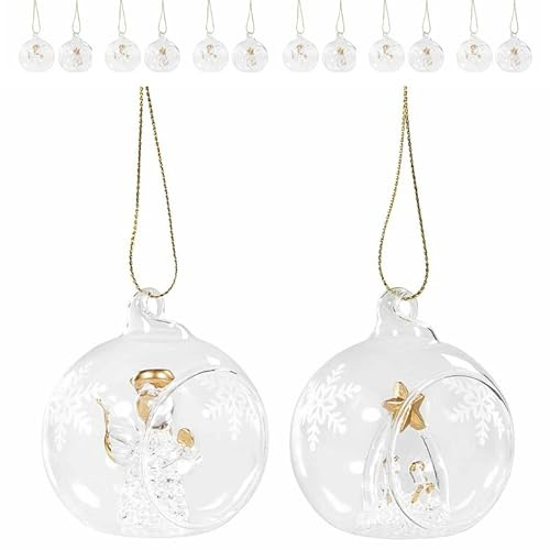 Gruppo Maruccia Juego de 16 bolas de Navidad de cristal para colgar con ángeles y natividad – Adornos para árbol, casa – Diámetro 6 centímetros
