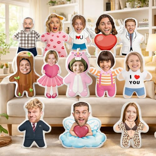 Personalisiertes Kissen mit Foto, Kuscheltier mit Gesicht Foto, Lustige Geschenke mit eigenem Foto, 3D Person Menschenform Kissen, Individuelles Geschenk für Männer Frauen Valentinstag Geburtstag