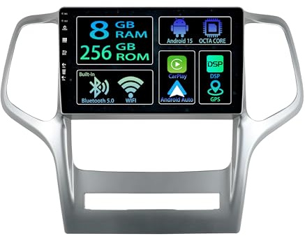 [8+256GB] 9 Zoll Android 15 Autoradio for Jeep Grand Cherokee WK2 (2008-2013) Radio Carplay Stereo Wireless Car Play GPS Auto Navi Bildschirm Bluetooth Navigation Player Touchscreen
