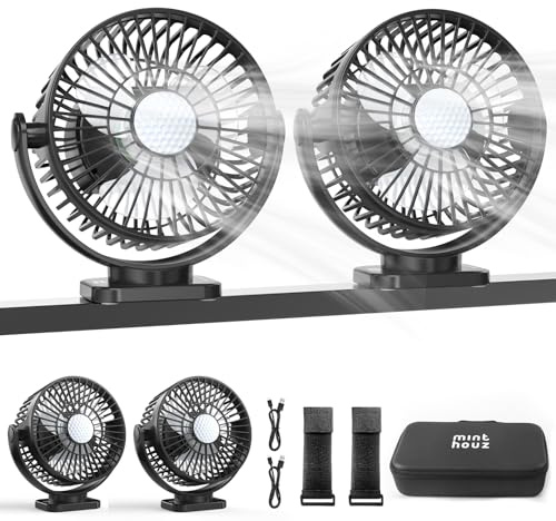 Minthouz 12000mAh Tragbarer Ventilator 5.5 Zoll, USB Ventilator, 3 Windstufen, 360° Drehbar, Max 30h Laufzeit, Magnetischer Tischventilator, für Golfwagen Reisen Kreuzfahrtschiff 2er-Pack Geschenkbox