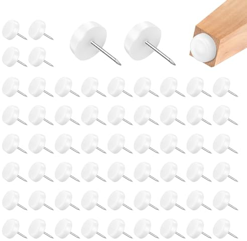 60 PCS Chair Leg Floor Protectors, 14mm Plastic Furniture Pads Nails Chair Leg Protectors Glides, 4mm Thick Floor Protector Pads Nail in Sliders for Chairs Sofa Table, White