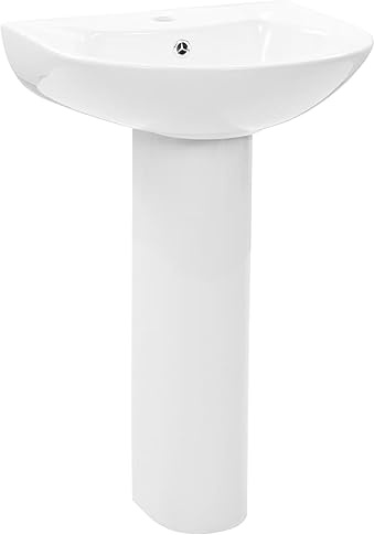 HETFTJN Lavabo autoportante con colonna in ceramica bianca, elegante lavandino da 52 x 44 cm, con foro per rubinetto e troppopieno, per bagno e WC degli ospiti