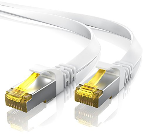 15m CAT 7 Flat Gigabit Ethernet LAN Network Cable - 10 Gbps High Speed Lead - 600Mhz - RJ45 Patch Cord - Cat. 7 Raw UFTP PIMF shielding - Switch Router Modem Raspberry Pi 4 Console PS3 PS4 - white