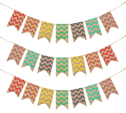 jijAcraft 3.7M Rustic Burlap Banner Bunting: 10X16.5CM Hessian Bunting | 21PCS Linen Flag Pennant Garlands Fabric Triangle Flags for Wedding Favours, Baby Showers, Room Garden Decorations
