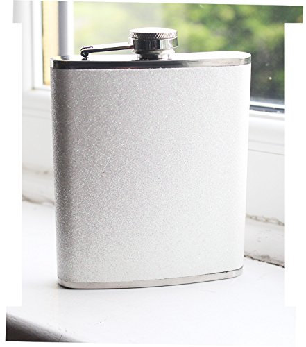 prime homewares 6oz Hip Flask Stainless Steel Plain Glitter (6oz White Glitter)