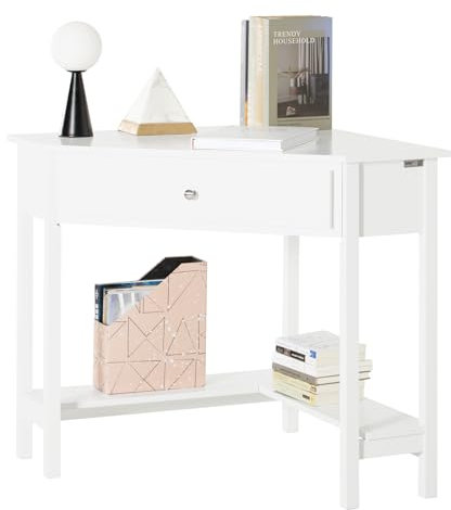 SoBuy® FWT31-W Ecktisch weiß Schreibtisch Computertisch Arbeitstisch Tisch mit Ablage HT ca: 76x76cm